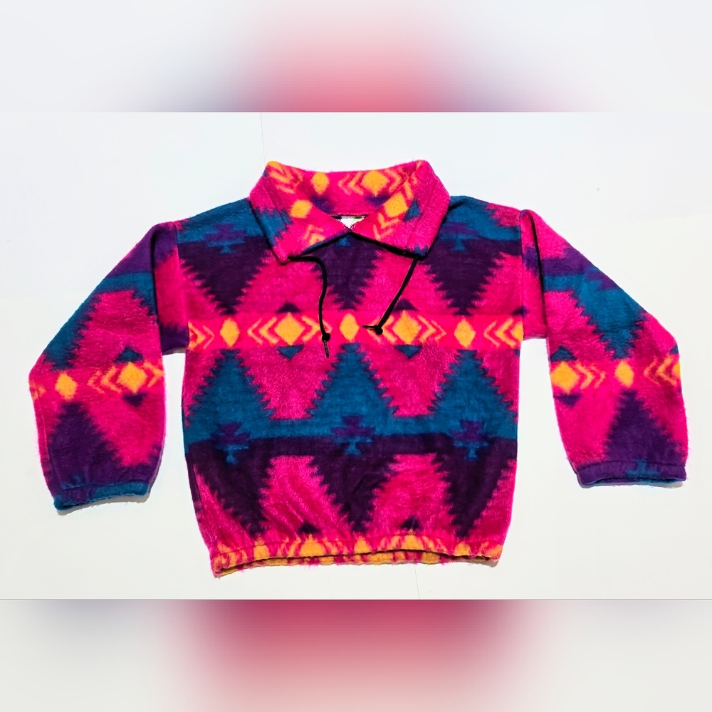 Vintage 90s Kids 6x Aztec Design Fleece Pullover Colorful